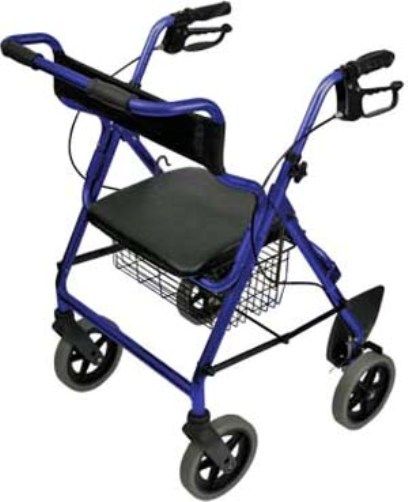 Mabis 501-1026-2100 Duro-Trek Lightweight Aluminum Rollator, Royal Blue Transport/Rollator Chair, Royal Blue, Curved padded backrest and flip-up cushioned seat, Height adjustable handles in 1