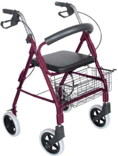 Mabis 501-1028-0700 Lightweight Aluminum Rollator, Burgundy, Curved padded backrest and flip-up cushioned seat, Height adjustable handles in 1