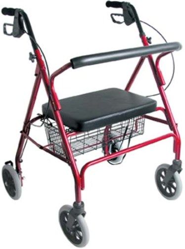 Mabis 501-1032-0700 Extra-Wide Heavy-Duty Steel Bariatric Rollator, Burgundy, Straight padded backrest, Height adjustable handles in 1
