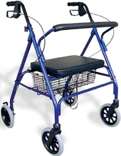 Mabis 501-1032-2100 Extra-Wide Heavy-Duty Steel Bariatric Rollator, Royal Blue, Straight padded backrest, Height adjustable handles in 1