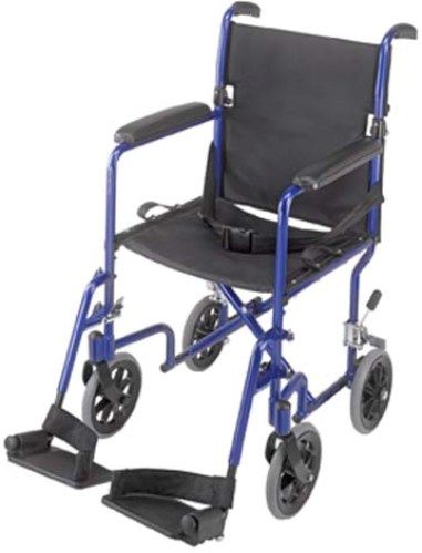 Mabis 501-1052-2100 19 Ultra Lightweight Aluminum Transport Chair, Royal Blue, Duro-Meds lightweight, durable transport chairs are designed with safety and convenience in mind., Quick release fold-down back, Removable swing-away leg riggings, Dual push-to-lock wheel brakes, Padded upholstered nylon seats with backs, Adjustable seat belts, Padded fixed armrests, Weight capacity: 250 lbs, Latex Free (501-1052-2100 50110522100 5011052-2100 501-10522100 501 1052 2100)