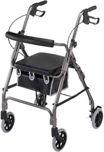 Mabis 501-2012-4100 Ultra Lightweight Aluminum Rollator, Curved Backrest, Titanium, Curved padded backrest and flip-up cushioned seat, Height adjustable handles in 1