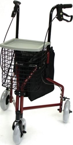 Mabis 501-2014-0700 3-Wheel Aluminum Rollator, Burgundy, A 3-Wheel Rollator offers the convenience and mobility assistance that a traditional rollator offers in a more compact device. Oversized pouch and wire basket with flip-up tray store a generous amount of personal items, Front wheel swivels for easy manueverability, Folds easily for storage and transport, Secure bicycle-style handbrakes with ergonomic handgrips, Available in two fashionable colors (501-2014-0700 50120140700 5012014-0700 501