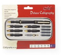 Manuscript 5-020180-011554 Deluxe Calligraphy Set; Contains deluxe calligraphy pen with medium gilt nib and band, five additional gilt nibs including fine, broad, 2B, 3B, and 4B, four black ink cartridges, ink converter for bottled ink, instruction leaflet, and storage tin; Shipping Weight 0.10 lb; Shipping Dimensions 8.30 x 5.80 x 1.10 inches; UPC 762491115501 (MANUSCRIPT5020180011554 MANUSCRIPT-5020180011554 MANUSCRIPT-5-020180-011554 MANUSCRIPT/5020180011554 5020180011554 PEN CALLIGRAPHY) 