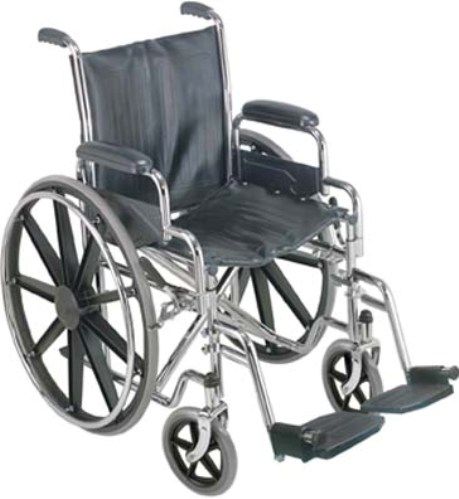 Mabis 503-0664-0200 18 Wheelchair with Removable Desk Arms, Desk arm style allows user to roll under most tables and desks for better table top access, Chip-resistant, chrome-plated, carbon-steel frame construction, Single axle, 24