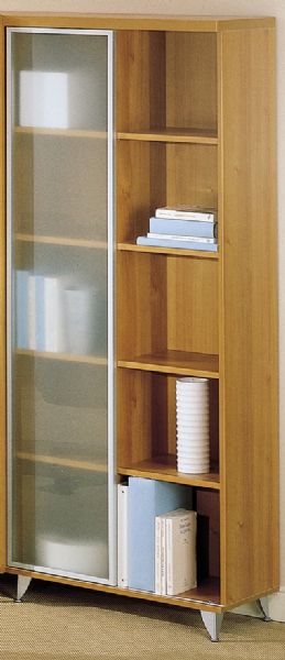 Gautier 503-326 Chicago Collection 1-Glass Door Bookshelf, 6 adjustable shelves and 4 fixed shelves, Medium walnut dcor finish, Durable Melamine Laminate, Satin Varnish Finish (503.326       503 326       503326)