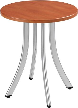 Safco 5098CY Decori Short Wood Side Table, Cherry; Can be used as an alternative seat (250 lb. capacity) while using the taller table to work on; Chrome (frame)/Laminate (top) Paint/Finish; 15 3/4