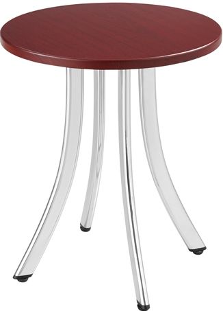 Safco 5098MH Decori Short Wood Side Table, Mahogany; Can be used as an alternative seat (250 lb. capacity) while using the taller table to work on; Chrome (frame)/Laminate (top) Paint/Finish; 15 3/4
