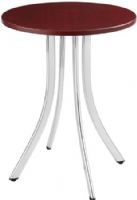 Safco 5099MH Decori Tall Wood Side Table, Mahogany; Wood laminate tops and four elegantly curved chrome legs to perfectly accent guest seating in waiting rooms, reception areas, common spaces or any place where a chair might need a sidekick; Chrome (frame)/Laminate (top) Paint/Finish; 15 3/4" Diameter Top Dimensions (5099-MH 5099M 5099 MH) 