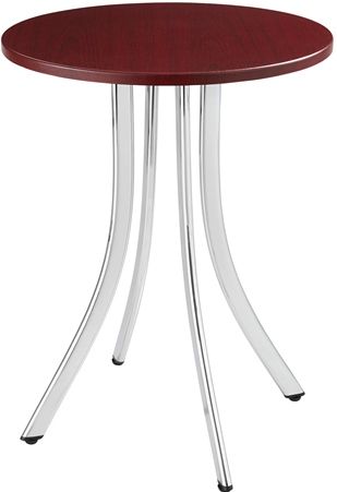 Safco 5099MH Decori Tall Wood Side Table, Mahogany; Wood laminate tops and four elegantly curved chrome legs to perfectly accent guest seating in waiting rooms, reception areas, common spaces or any place where a chair might need a sidekick; Chrome (frame)/Laminate (top) Paint/Finish; 15 3/4