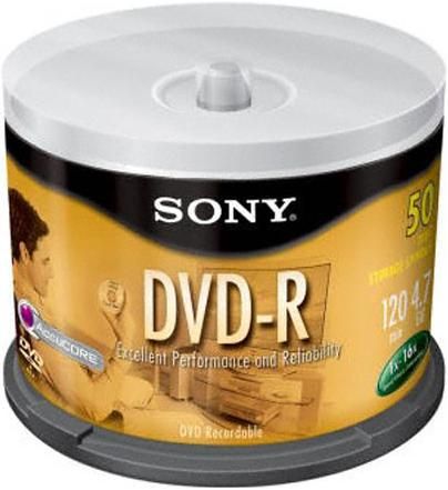 Sony 50Dmr47Ls4 DVD-R Recordable DVD Media 50Pk, 4.7GB Capacity Per DVD, 16X Data Transfer Rate, Spindle, Upc 27242642997, 1.9 Lbs; Create And Store Digital Video, Audio And Multimedia Files, AccuCORE Technology (Dat1.50Dmr47Ls4 Son50Dmr47Ls4)