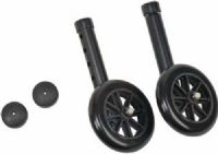 Mabis 510-1005-0245 5” Non-Swivel Wheels/Caps; Black; 1 Pair each Wheels and Caps, Complete wheel & cap accessory kit includes one pair each in coordinating colors to match Mabis DMI 500-1044 & 500-1045 walkers, Height adjustable legs fit 1" diameter tubing, Includes: 2 non-swivel 5" durable nylon wheels and 2 plastic glide caps, Wheels & leg extension fit 1" I.D. tubing, Weight capacity: 250 lbs. (510-1005-0245 51010050245 510100-0245 510-10050245 510 1005 0245) 
