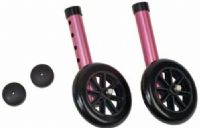 Mabis 510-1005-0945 5” Non-Swivel Wheels/Caps; Pink; 1 Pair each Wheels and Caps, Complete wheel & cap accessory kit includes one pair each in coordinating colors to match Mabis DMI 500-1044 & 500-1045 walkers, Height adjustable legs fit 1" diameter tubing, Includes: 2 non-swivel 5" durable nylon wheels and 2 plastic glide caps, Wheels & leg extension fit 1" I.D. tubing, Weight capacity: 250 lbs. (510-1005-0945 51010050945 5101005-0945 510-10050945 510 1005 0945) 