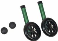 Mabis 510-1005-1245 5” Non-Swivel Wheels/Caps; Green; 1 Pair each Wheels and Caps, Complete wheel & cap accessory kit includes one pair each in coordinating colors to match Mabis DMI 500-1044 & 500-1045 walkers, Height adjustable legs fit 1" diameter tubing, Includes: 2 non-swivel 5" durable nylon wheels and 2 plastic glide caps, Wheels & leg extension fit 1" I.D. tubing, Weight capacity: 250 lbs. (510-1005-1245 51010051245 5101005-1245 510-10051245 510 1005 1245) 