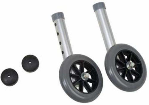 Mabis 510-1005-0645 5 Non-Swivel Wheels/Caps; Silver; 1 Pair each Wheels and Caps, Complete wheel & cap accessory kit includes one pair each in coordinating colors to match Mabis DMI 500-1044 & 500-1045 walkers, Height adjustable legs fit 1