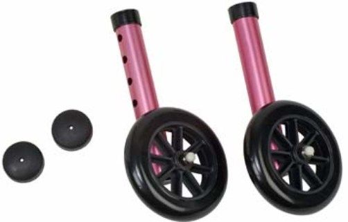 Mabis 510-1005-0945 5 Non-Swivel Wheels/Caps; Pink; 1 Pair each Wheels and Caps, Complete wheel & cap accessory kit includes one pair each in coordinating colors to match Mabis DMI 500-1044 & 500-1045 walkers, Height adjustable legs fit 1