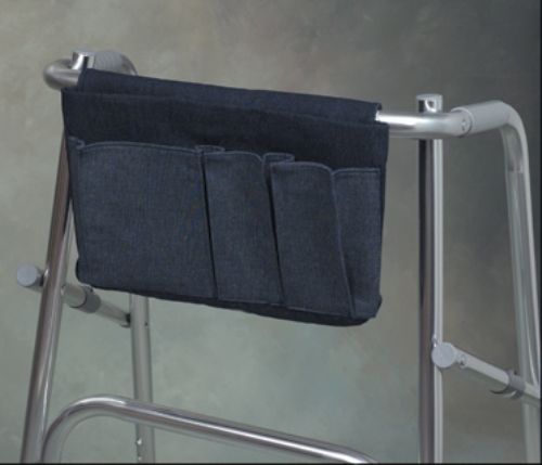 Mabis 510-1068-2400 Universal Walker Pouch w/ Multiple Compartments, Easily attaches to most walkers or wheelchairs with hook and loop closure, Features 3 compartments for convenient storage, Durable navy denim fabric, Machine washable, Latex Free, Size: 9-1/2