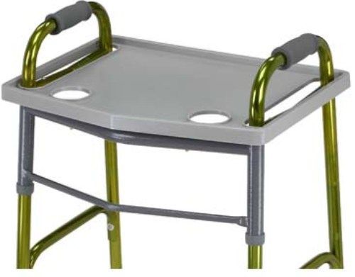 Mabis 510-1083-0300 Universal Walker Tray, Plastic tray slides onto standard walkers, Holds meals, crafts, reading materials, etc., Raised edge prevents spills, 2 recessed cup holders, Tray Size: 21