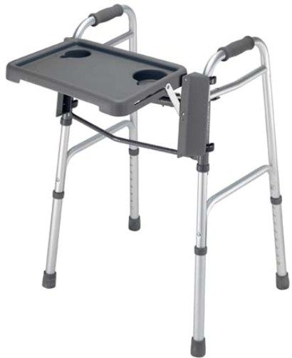 Mabis 510-1084-0300 Fold Away Walker Tray, Folds out of the way when not in use, Tool free assembly, tray mounts with adjustable clips that snap on to most walkers, Constructed of lightweight, durable gray plastic, Tray size: 16 x 11-3/4, Weight capacity: 5 lbs., Full color retail packaging (510-1084-0300 51010840300 5101084-0300 510-10840300 510 1084 0300)