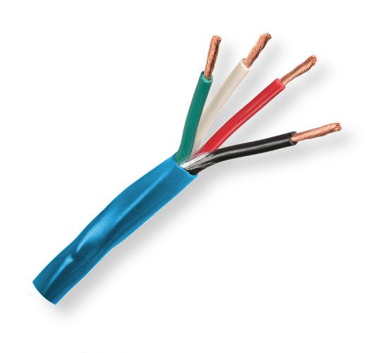 BELDEN5102UPD151000, Model 5102UP, 14 AWG, 4-Conductor, Commercial Audio Cable; CL3 and CM-Rated; Blue Color; 4-14 AWG highly flexible stranded bare copper conductors; PVC insulation; PVC jacket with ripcord; UPC 612825156734 (BELDEN5102UPD151000 TRANSMISSION CONNECTIVITY CONDUCTOR WIRE)