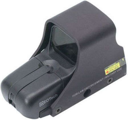 EOTech 511.FN Holographic Weapon Sight (HWS), For Law Enforcement/Militar Use, FN less-lethal reticle pattern, 1x Magnification, Unlimited Eye Relief, Submersible to 10 ft depth, Non reflective black with hard coat finish, Adjustment (per click) 0.5 MOA (1/2