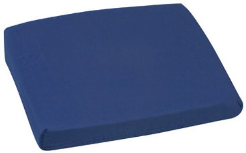 Mabis 513-7947-2400 Sloping Back Seat Cushion, Designed to help prevent sliding forward in a chair, Ideal lumbar support for the wheelchair, home, office or travel, Constructed of highly resilient foam, Removable, machine washable navy polyester/cotton cover, Foam meets CAL #117 requirements, 16