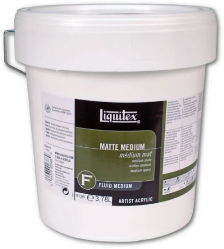 Liquitex 5136 Matte Medium, 1 Gallon; Creates a matte, non-reflecting finish when added to acrylic colors; Mix into any acrylic paint to increase transparency and extend color, increase matte sheen, increase film integrity, ease flow of paint and add flexibility and adhesion of paint film; Opaque when wet, translucent when dry; Dimensions 7.87