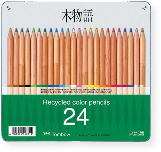Tombow 51626 Recycled Color Pencil 24 Color Set; Uses certified recycled cedar wood; Lead core is adhered throughout the entire wood casing for a break resistant pencil; Finished in a translucent varnish to allow natural beauty of the finger jointed wood to show; Hard, dense leads lay down with a smooth, consistent finish; 24 color set comes packed in a reusable tin; UPC 085014516266 (51626 RECYCLED-51626 SET-51626 COLOR-51626 TOMBOW51626 TOMBOW-51626)