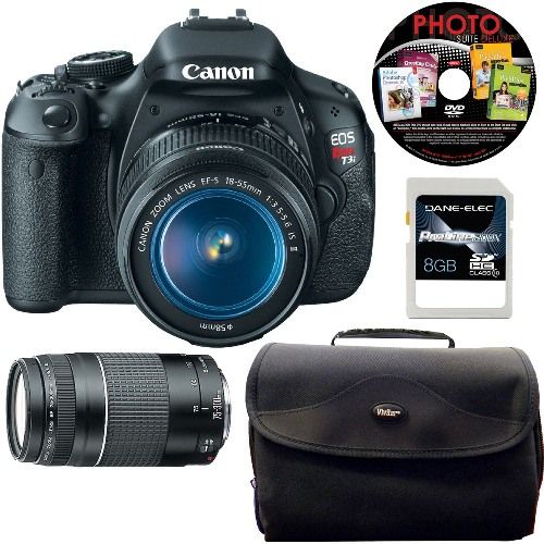 Canon 5169B003L2-5-KIT EOS Rebel T3i 18-55mm IS II Digital Camera Kit with EF 75-300mm f/4-5.6 III Telephoto Zoom Lens, VIV-BTC-9 Case, 8GB Memory Card and Photo Suite Software, 18.0 Megapixel CMOS (APS-C) sensor and DIGIC 4 Image Processor for high image quality and speed, UPC 837654979426 (5169B003L25KIT 5169B003L25-KIT 5169B003L2-5KIT 5169B003L2-5 5169B005 6473A003)