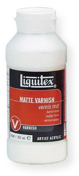 Liquitex 5208 Matte Varnish 8oz; Low viscosity, fluid; Translucent when wet, clear when dry; 100 percent acrylic polymer varnish; Water soluble when wet; Good chemical and water resistance; Dry to a non tacky, hard, flexible surface that is resistant to dirt retention; Resists discoloring due to humidity, heat and ultraviolet light; UPC 094376923896 (5208 MATTE-5208 VARNISH-5208 52-08 LIQUITEX5208 LIQUITEX-5208)