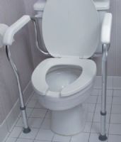 Mabis 521-1804-9601 Adjustable Toilet Safety Rail, Designed to provide safe support when lowering to and raising from the toilet seat. Attaches securely with basic toilet seat hinge bolts, Features comfortable, plastic molded armrests (521-1804-9601 52118049601 5211804-9601 521-18049601 521 1804 9601) 