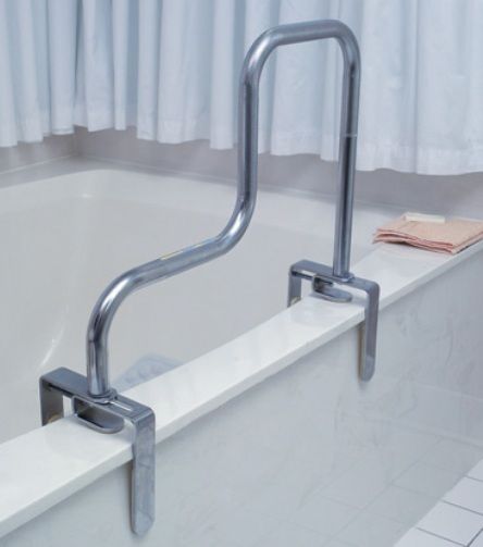Mabis 521-1614-0600 Heavy Duty Tub Bar, Unique hi-lo design ensures patient support and stability in and out of the bathtub, Chrome-plated bar and vinyl sleeves help prevent marring, Size 21-3/16  15-3/8, Bracket adjusts from 3-3/8  5-7/8, Weight capacity 250 lbs. (521-1614-0600 52116140600 5211614-0600 521-16140600 521 1614 0600)