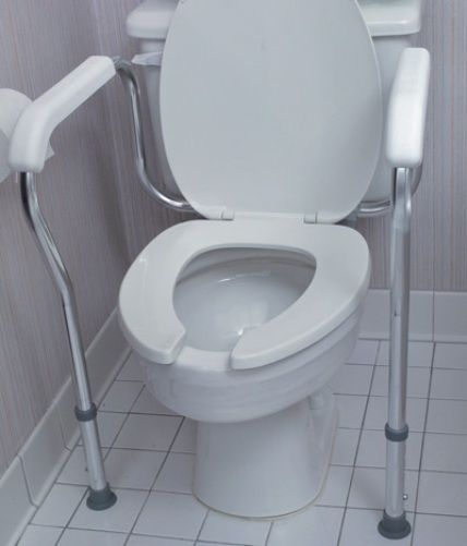 Mabis 521-1804-9601 Adjustable Toilet Safety Rail, Designed to provide safe support when lowering to and raising from the toilet seat. Attaches securely with basic toilet seat hinge bolts, Features comfortable, plastic molded armrests (521-1804-9601 52118049601 5211804-9601 521-18049601 521 1804 9601)