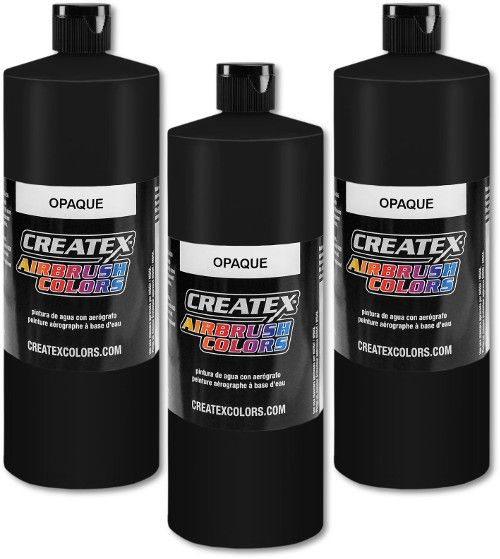 Createx 5211-32 Opaque Airbrush Paint, 32 oz, Black; Made with lightfast pigments and durable resins; Works on fabric, wood, leather, canvas, plastics, aluminum, metals, ceramics, poster board, brick, plaster, latex, glass, and more; Colors are water-based, non-toxic, and meet ASTM D4236 standards; Dimensions 3.25