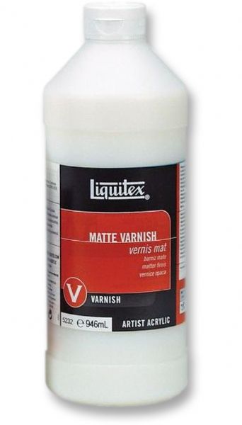 Liquitex 5232 Matte Varnish, 32 oz; Low viscosity, fluid; Translucent when wet, clear when dry; 100 percent acrylic polymer varnish; Water soluble when wet; Good chemical and water resistance; Dry to a non-tacky, hard, flexible surface that is resistant to dirt retention; Resists discoloring due to humidity, heat and ultraviolet light; UPC 094376923919 (LIQUITEX5232 LIQUITEX 5232)