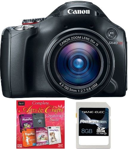 Canon 5251B001-3A-KIT PowerShot SX40 HS Digital Camera with with 8GB SDHC Memory Card and Complete Arts & Crafts Creativity Suite Software, 2.7-inch TFT Color Vari-angle LCD with wide viewing angle, 12.1 Megapixel CMOS sensor combined with the new DIGIC 5 Image Processor, Focal Length 4.3 (W) - 150.5 (T) mm, UPC 091037251701 (5251B0013AKIT 5251B0013A-KIT 5251B001-3AKIT 5251B001 3A-KIT)