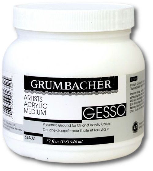 Grumbacher 525-32 Gesso; Grumbacher is known for the high quality of its thick-formula gesso; Use it to prepare canvas, wood, untempered pressed wood, cardboard, plaster, concrete, and masonry for painting with oil or acrylic colors; Dimensions 3.50
