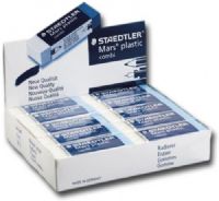 Staedtler 526208D Combi Eraser Display; Latex-free white eraser for erasing pencil marks on paper and film, and blue eraser for drawing ink on paper and matte drafting film; Also erases overhead projector pen marks on overhead film; 20 shrink-wrapped latex-free pencil/ink erasers; Dimensions 2.5" x 2.5" x 0.50"; Weight 5 lbs; UPC STAEDTLER526208D (STAEDTLER 526208D 526208 D 526208-D) 
