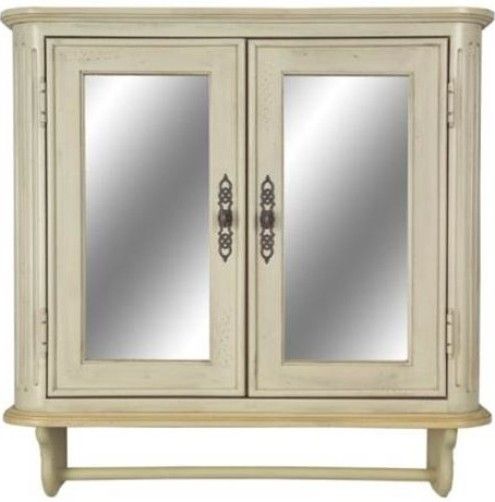 Westport Bay 5300-0034-1000 Medicine Cabinet, Antique White Finish, 30-Inch width by 31-Inch height and 8-Inch in depth, hardwood, wall-mounted, Cabinet includes two-doors with mirrored faces, two-adjustable shelves in the interior, as well as a removable towel bar along the bottom edge, Door hardware is pewter in color and is made of solid brass (530000341000 53000034-1000 5300-00341000)