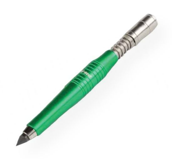 Koh-I-Noor 53310N1003PK Green Boxed 5.6mm Lead Holder; Modern and edgy! Features a radiant green aluminum alloy barrel with a bold color coating, a laser engraved logo, and an exposed spring detail mechanism; Includes a 5.6mm x 80mm lead; Each lead holder is packaged in a transparent box secured in a wooden stand; 4B lead; Shipping Weight 0.25 lb; Shipping Dimensions 1.63 x 0.63 x 7.25 inches; EAN 8593539819707 (KOH-I-NOOR-53310N1003PK KOHINOOR-53310N1003PK DRAWING OFFICE)