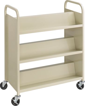 Safco 5357SA Steel Slant Double-Sided Book Cart with 6 Shelves, Sand, Powder Coat (steel) Paint/Finish, 4