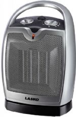 Lasko 5409 Oscillating Ceramic Heater Model; Oscillating Ceramic Heater Model; Adjustable Thermostat Control for Personalized Comfort; Built-In Safety Features; 1500 Watts of Comforting Warmth; 3 Quiet Settings, High Heat, Low Heat, Fan Only; Convenient Carry Handle; Fully Assembled; E.T.L. listed; 6"L x 7"W x 9.2"H; UPC 046013766267 (5409 5409 5409) 