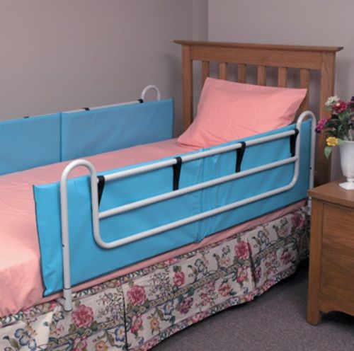 Mabis 551-1964-0100 Vinyl Bed Rail Cushions, 1 Pair, Helps prevent bed rail related injuries, Resilient polyfoam for maximum cushioning protection, Pads secure with hook and loop straps, Durable vinyl cover is non-allergenic and flame-retardant, Foam meets CAL #117 requirements, Size 60