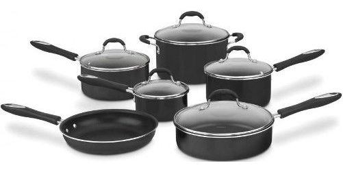 Cuisinart 55-11BK Advantage Non-Stick Aluminum 11-piece Cookware Set, Black; Best Heat Conductor; Aluminum heats quickly and cooks at an even temperature, eliminating hot spots; Resilience Non-Stick Interior; Cuisinart exclusive nonstick; Cuisinart Easy Grip Silicone Handles; Handles are designed to provide a secure and comfortable grip; UPC 086279041913 (5511BK 55 11BK)