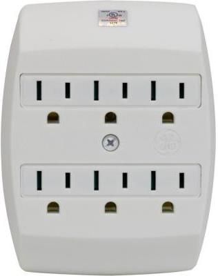 GE General Electric 55200 Six-Outlet Grounded In-Wall Tap with Saf-T-Gard, White, Internal shutters resist insertion of objects other than plugs, Tap is designed to cover only an existing grounding 