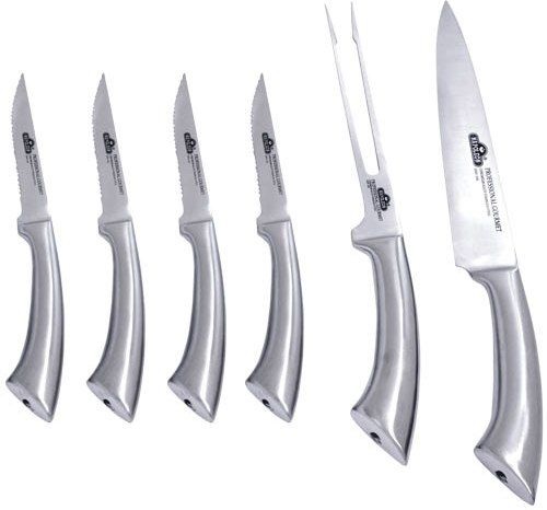 Napoleon 55206 Steak Knife Carving Set, Chef knife, carving fork and 4 serrated steak knives, Durable Stainless steel blades and handles for long life, Perfectly balanced with easy grip handles for quick and easy food preparation, UPC 629162552068 (55-206 552-06)