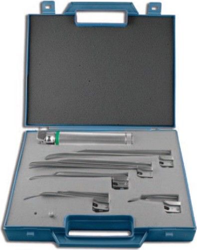 SunMed 5-5273-45 Miller G-Profile Fiber Optic Laryngoscope Set, Includes medium handle, extra lamp & Miller G Profile blades size: 0, 1, 2, 3, 4 & case, Easily cleaned - no seams, cracks or crevices, Bright Xenon/Halogen lamp, Kits supplied with chrome plated handle, Autoclavable, Large fiber optic integral bundle, Stainless steel blades, Compatible with all Green Systems (5527345 55273-45 5-527345)