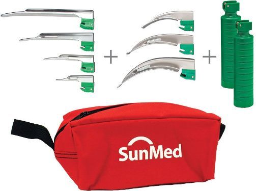 SunMed 5-5333-58 GreenLine D Disposable Laryngoscope Kit, Disposable blade solves contamination problems and eliminate the cost and time spent cleaning blades and returning them for use, Answers the professionals request for a non-plastic single-use blade suitable for everyday hospital use, Polished acrylic stem produces exceptional illumination (5533358 55333-58 5-533358)