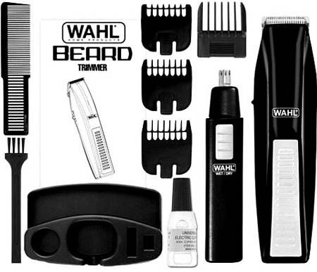Wahl 5537-1801 Beard Trimmer with Nose Trimmer; Includes: Trimmer, Bonus Ear Nose Brow Trimmer, Blade guard, Five-position guide, 1/16