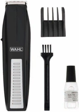 Wahl 5537-4408 Beard Battery Trimmer Kit; Easy to hold contoured ergonomic design with integrated soft touch elements ensures maximum comfort; High-carbon steel blades that ar e precision ground to sta y sharp longer; Includes: Battery Trimmer, 5-Position Guide, Cleaning Brush and Oil; UPC 043917002231 (55374408 5537 4408 553-74408 55374-408) 